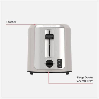 BLACK+DECKER 2-Slice Toaster, Extra-Wide Slots, 7 Shade Settings, Bagel & Frozen Functions, Removable Crumb Tray, Baked Stone
