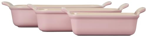 Le Creuset Stoneware Set Of 3 Heritage Rectangular Dishes, Chiffon Pink