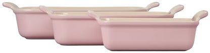 Le Creuset Stoneware Set Of 3 Heritage Rectangular Dishes, Chiffon Pink
