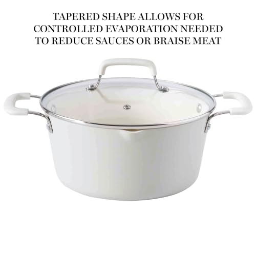 Martha Stewart Heathland Premium Nonstick PFA Free Ceramic Interior 10-Piece Tapered Aluminum Cookware Set - Linen White
