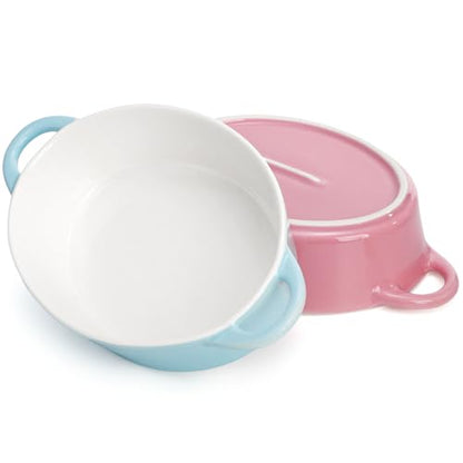 Foraineam 6 Pack 20 oz Oval Au Gratin Baking Dishes with Handles, Porcelain Casserole Dish Single Serving Ramekins for Oven & Microwave Cooking and Baking, 7.2" x 5.5", Oven Safe Roasting Lasagna Pan