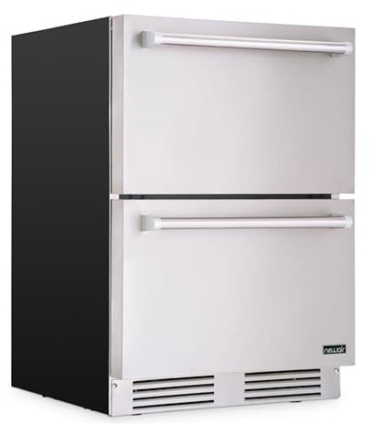 NewAir 24” Dual Zone Outdoor Beverage Fridge and Freezer | Freestanding or Built-In Under counter Refrigerator for Outside Patio | Dual Drawers that Refrigerate and Freeze | Stainless Steel