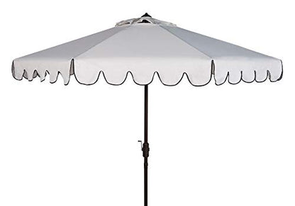 SAFAVIEH Outdoor - Venice 9-Foot Crank Patio Umbrella - Ivory & Black Canopy - Brown Aluminum Pole - Single Scallop Trim Design - Ideal for Patio, Deck, Poolside, Backyard (PAT8010E)