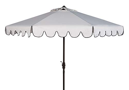 SAFAVIEH Outdoor - Venice 9-Foot Crank Patio Umbrella - Ivory & Black Canopy - Brown Aluminum Pole - Single Scallop Trim Design - Ideal for Patio, Deck, Poolside, Backyard (PAT8010E)