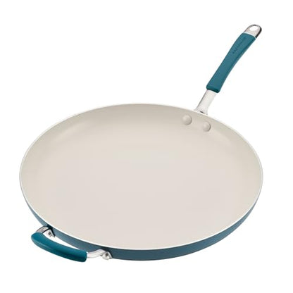 Rachael Ray Cucina Ceramic Nonstick Frying Pan/Skillet, Dishwasher Safe, 14 Inch Open Fry Pan - Marine Blue
