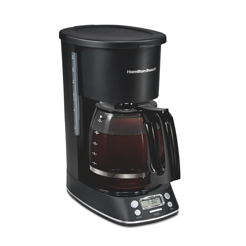 Hamilton Beach 12 Cup Programmable Hot & Iced Coffee Maker, Glass Carafe, Auto-Pause and Pour, 4-Hour Auto Shutoff, Black with Chrome Accents (43690J)