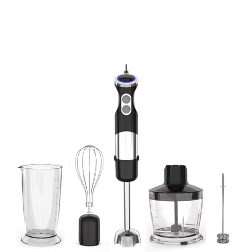 Immersion Blender Handheld, 5 in 1 Hand Mixer Electric Handheld for Kitchen, Corded Stick Hand Emulsion Blender with Chopper Beaker Whisk and Milk Frother for Baby Food, Smoothie, Puree, Soup, Sauces