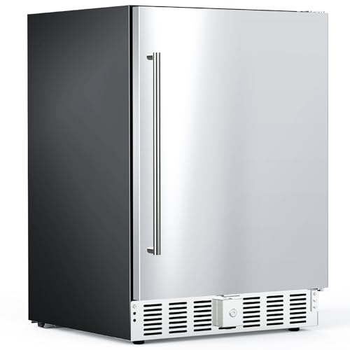 Electactic 24 Inch Beverage Refrigerator, Under Counter Beverage Cooler 180 Cans, Built-in & Freestanding, Outdoor Fridge with Stainless Steel Door, Outdoor Refrigerator for Patio, Home, Kitchen, Bar