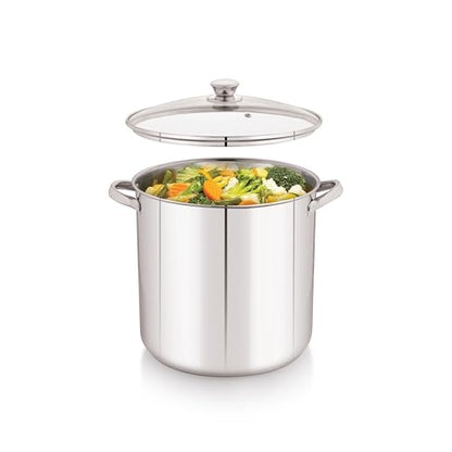 16-Quart Stainless Steel Stock Pot, Glass Lid & Induction Compatible, Durable Kitchen Essential