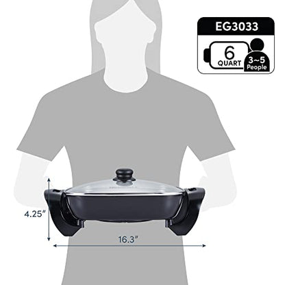 Elite Gourmet 6Qt Titanium Ceramic Skillet, 1200W, Scratch-Resistant