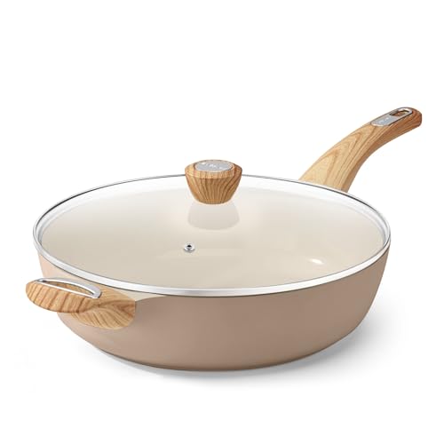 SENSARTE Ceramic Nonstick Frying Pan Skillet with Lid, 13.3 Inch Large Deep Frying Pan, 6 QT Saute Pan, Induction Pan, Healthy Non Toxic Cooking Pan with Helper Handle, PFOA PFAS PTFE Free
