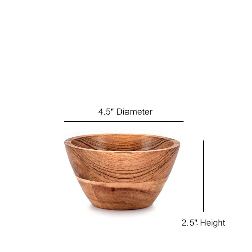 NIRMAN Acacia Wood Bowl Sets of 4 for Kitchen Meal Party and Nuts, Candy, Appetizer, Snacks, Olive (4.5" x 4.5" x 2.5")