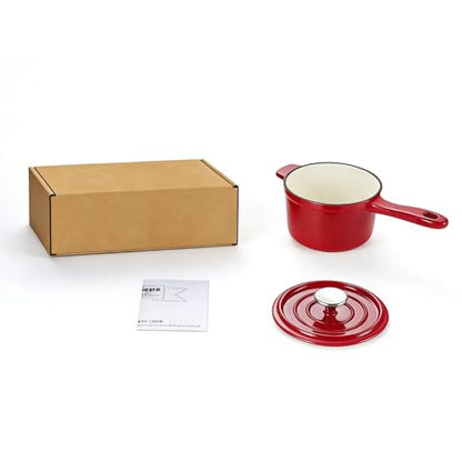 Enameled Cast Iron Sauce Pan, 2 Quarts Round Sauce Pot with Lid, Mini Dutch Oven Enamel Saucepan for Cooking Pasta Sauce, Marinate, Simmer, Refrigerate and Serve, Multiple Colors Available