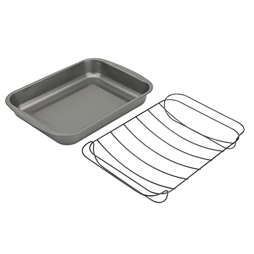 GoodCook Everyday Roast Pan with Rack Rectangular Nonstick Construction Large Capacity Metal Utensil-Safe, 15 x 11-Inch, Gray