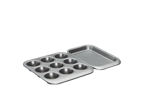 Seven-first Master Class KitchenCraft Smart Space Non Stick Carbon Steel Stackable Bakeware Set Including Roasting Tin, Baking Trays and Muffin Tray, 7 Piece Set