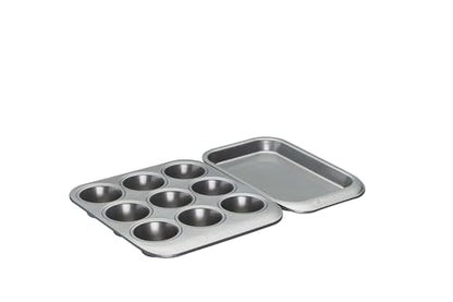 Seven-first Master Class KitchenCraft Smart Space Non Stick Carbon Steel Stackable Bakeware Set Including Roasting Tin, Baking Trays and Muffin Tray, 7 Piece Set