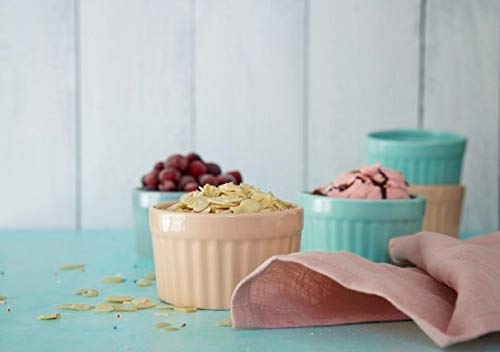 Kook Ramekins, Creme Brulee, Pink Ramekins, Set of 6 Porcelain Souffle Dishes, Oven Safe, for Baking Pot Pies, Lava Cake, Soup, 10 Oz (Peach)