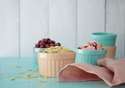 Kook Ramekins, Creme Brulee, Pink Ramekins, Set of 6 Porcelain Souffle Dishes, Oven Safe, for Baking Pot Pies, Lava Cake, Soup, 10 Oz (Peach)