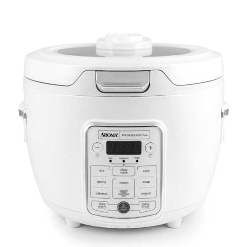 AROMA® Professional Digital Rice Cooker, 10-Cup (Uncooked) / 20-Cup (Cooked), Slow Cooker, Multicooker, Steamer, Oatmeal Cooker, Auto Keep Warm, Sauté-then-Simmer®, 4 Qt, White, ARC-1230W