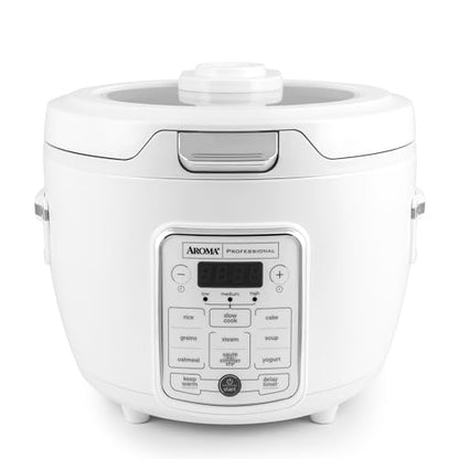AROMA® Professional Digital Rice Cooker, 10-Cup (Uncooked) / 20-Cup (Cooked), Slow Cooker, Multicooker, Steamer, Oatmeal Cooker, Auto Keep Warm, Sauté-then-Simmer®, 4 Qt, White, ARC-1230W