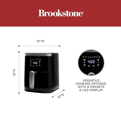 Brookstone Air Fryer – 4.5 Qt, 1300W Large Capacity Fryer with LED Display, 8 Presets, Adjustable Temp, Oil-Free Kitchen Appliance for Baking, Roasting, Frying, Healthy Crispy Meals, Black