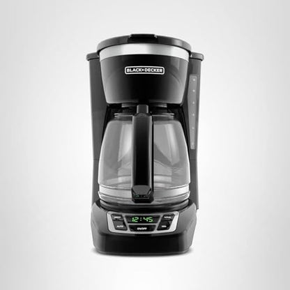 BLACK+DECKER 12-Cup Digital Coffee Maker, Programmable, Washable Basket Filter, Sneak-A-Cup, Auto Brew, Water Window, Keep Hot Plate, Black