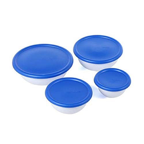 Sterilite 07479406 8 Piece Covered Bowl Set, White & Blue