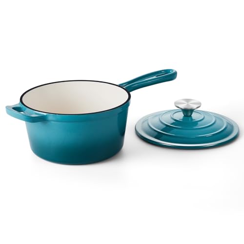 Onader 1QT Saucepan with Lid, Enameled Cast Iron Sauce Pan, Small Cast Iron Pot for Cooking, Enameled Dutch Oven Nonstick & Heavy Duty – Dark Cyan