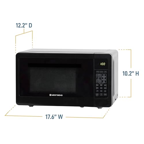 West Bend Microwave Oven 700-Watts Compact with 6 Pre-Set Cooking Settings, Speed Defrost, Electronic Control Panel and Glass Turntable, 0.7 Cu.Ft., Black