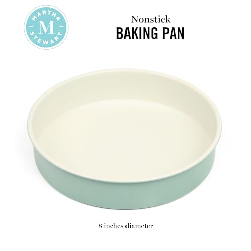 Martha Stewart Gallen 8 Inch Round Nonstick Carbon Steel Cake and Bake Pan - Teal Durable Bakeware for Cakes, Pies & Desserts