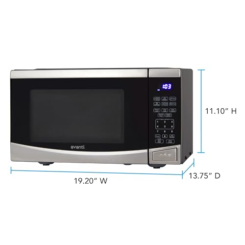 Avanti Microwave Oven 900-Watts Compact with 10 Power Levels and 6 Pre Cooking Settings, Speed Defrost, Electronic Control Panel and Glass Turntable, 0.9-Cu.Ft., Stainless Steel