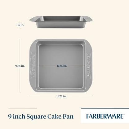Farberware Nonstick Bakeware 9x9 Baking Pan, Square Cake Pan, Gray