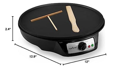 Nutrichef Electric Crepe Maker Pan & Griddle - 12 Inch Nonstick Cooktop, LED Indicators & Adjustable Temperature Control, Includes Spatula, Batter Spreader, Cooks Crepes, Roti & Pancakes