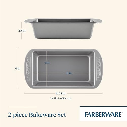 Farberware Bakeware Meatloaf/Nonstick Baking Loaf Pan Set, Two 9-Inch x 5-Inch, Gray