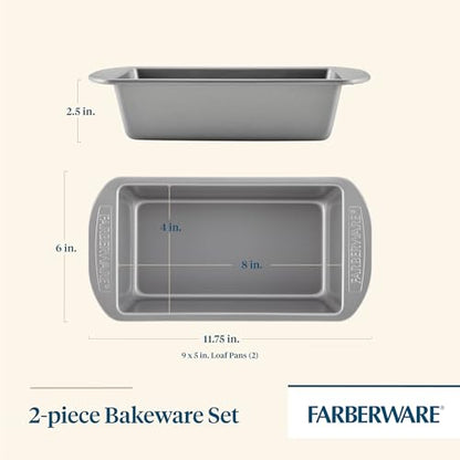 Farberware Bakeware Meatloaf/Nonstick Baking Loaf Pan Set, Two 9-Inch x 5-Inch, Gray