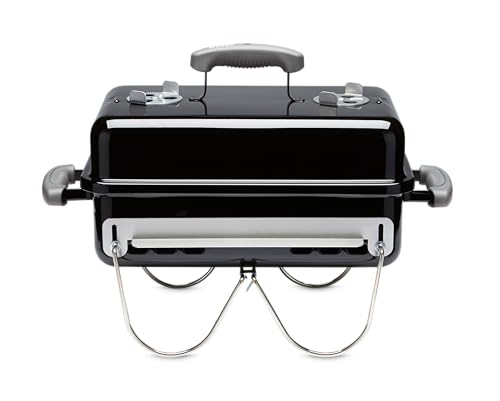 Weber Go‑Anywhere Charcoal Grill – Compact Portable BBQ Grill for Camping, Tailgating & Outdoor Cooking with 2‑Piece Cooking Grate & Precise Airflow Dampers