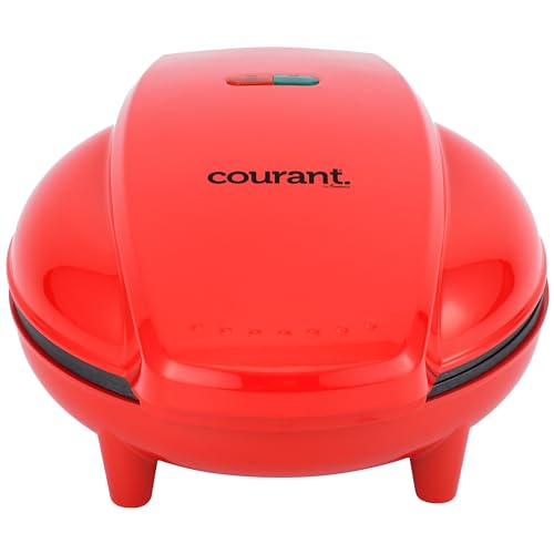 Courant Mini Donut Maker Machine for Holiday, Kid-Friendly, Breakfast or Snack, Desserts & More with Non-stick Surface, Makes 7 Doughnuts, Red