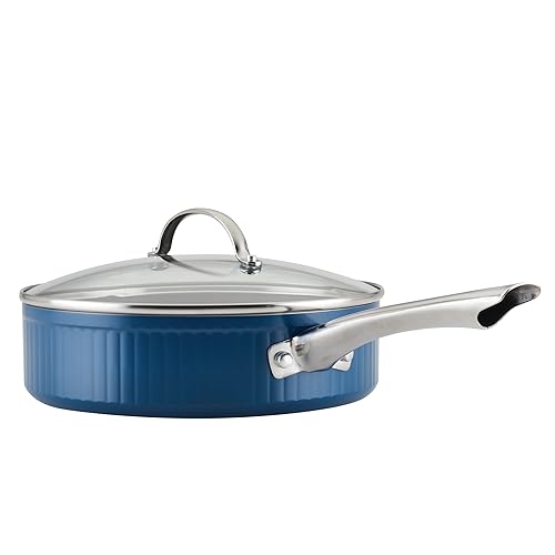 Farberware Style Nonstick Cookware Saute Pan with Lid, Dishwasher Safe, 3 Quart - Blue