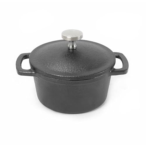HAWOK Mini Cast Iron Cocottes, Dia 3 inch, 4 oz. Set of 3 PCS, Mini Dutch Oven, with Wooden Tray, 7-Piece, Appetizer/Dessert Sampler, Pre-seasoned