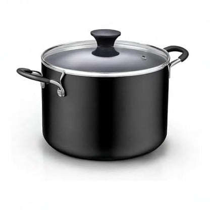 Cook N Home Nonstick Stockpot with Lid 8-QT, Professional Deep Cooking Pot Canning Cookware Stock Pot with Glass Lid, Black
