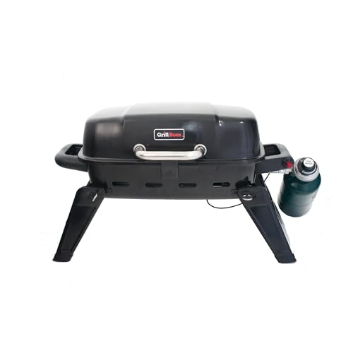 Grill Boss 1 Burner Portable Gas Grill, 10,000 BTU Propane Tabletop BBQ with Porcelain Coated Grate for Camping, Patio, and Outdoor Cooking, Black