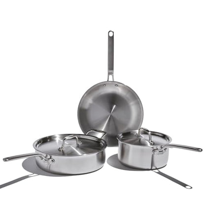 Heritage Steel Eater Series 5 Piece Essentials Set | Made in USA | 5 Ply Fully Clad Stainless Steel Cookware Set | Stay Cool Handle | Induction Ready & Non-Toxic