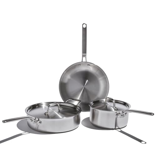 Heritage Steel Eater Series 5 Piece Essentials Set | Made in USA | 5 Ply Fully Clad Stainless Steel Cookware Set | Stay Cool Handle | Induction Ready & Non-Toxic