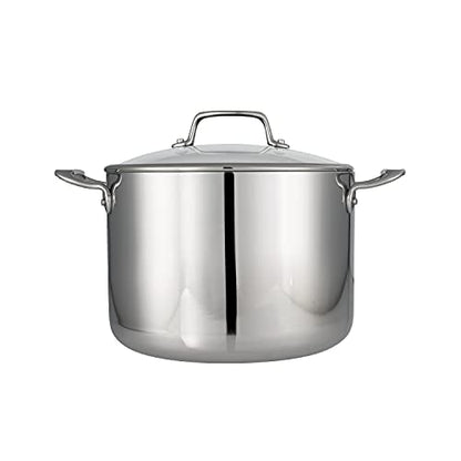 Tramontina Tri-Ply Clad Stainless Steel 8-Quart Stock Pot with Glass Lid, Induction-Ready Pasta Pot, Dishwasher-Safe, NSF-Certified