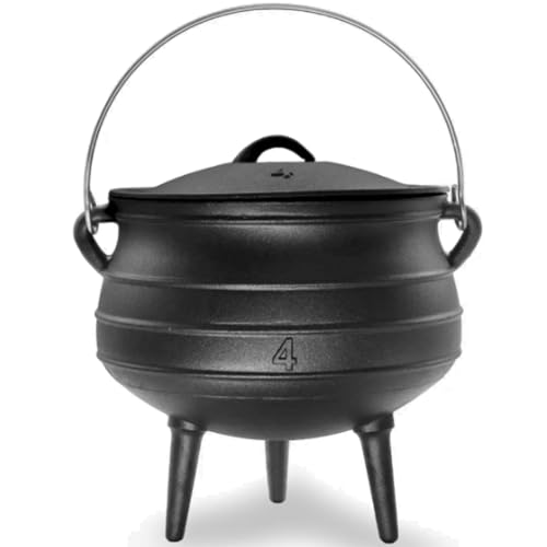 Cuisiland 10QT Cast Iron Potjie Cauldron Pot with Lid & 3 Legs – Pre-Seasoned South African-Style Campfire Pot for Outdoor Cooking, Soups, Stews & Braising – Heavy-Duty Cast Iron Dutch Oven