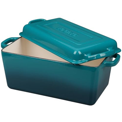EDGING CASTING Enameled Cast Iron Dutch Oven, Oblong Bread Oven for Sourdough Bread Baking, Baking Pan, Dual Handles, Oven Safe, 4 Quart, Darkcyan