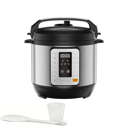 Simple Deluxe 6QT Electric Pressure Cooker, 16-in-1 & Non-Stick Stainless Steel Multi Cooker with 12 Presets for Slow Cook, Meat Stew, Steam, Sauté, Canning, Yogurt Maker, Dishwasher Safe, Silver