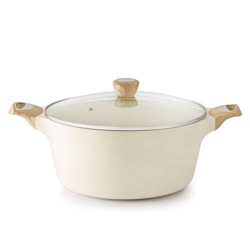 SENSARTE Ceramic Nonstick Stock Pot with Lid, 2.6/4.5/6.6/8.5/11 QT Soup Pot Casserole Pot, Non-toxic Healthy Pasta Pot, Large Cooking Pot Stew Pot, Induction Compatible, PFOA PFAS PTFE Free, White