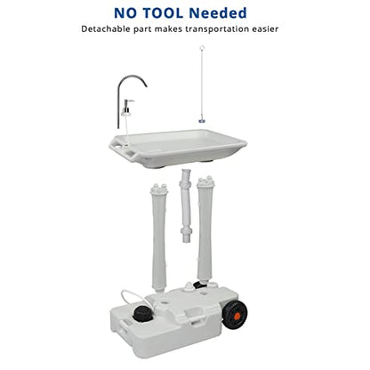 VINGLI 30L Upgraded Portable Sink| Rolling Hand Wash Basin Stand with Towel Holder & Soap Dispenser & Wheels, Perfect for Garden/Camping/Outdoor Events/Gatherings/Worksite/RV/Indoor, White