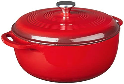 Lodge Essential Enamel Cast Iron Dutch Oven with Lid 7.5 Quart - Oven-Safe Enamel Cookware up to 500° F - Heat-Retaining Braising & Roasting Pot - Non-Toxic Cookware - Island Spice Red